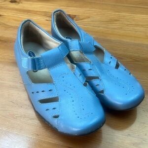 Dr. Scholl's Double Air Women Fisherman Sandal Shoes Sz 7.5 W Blue Leather